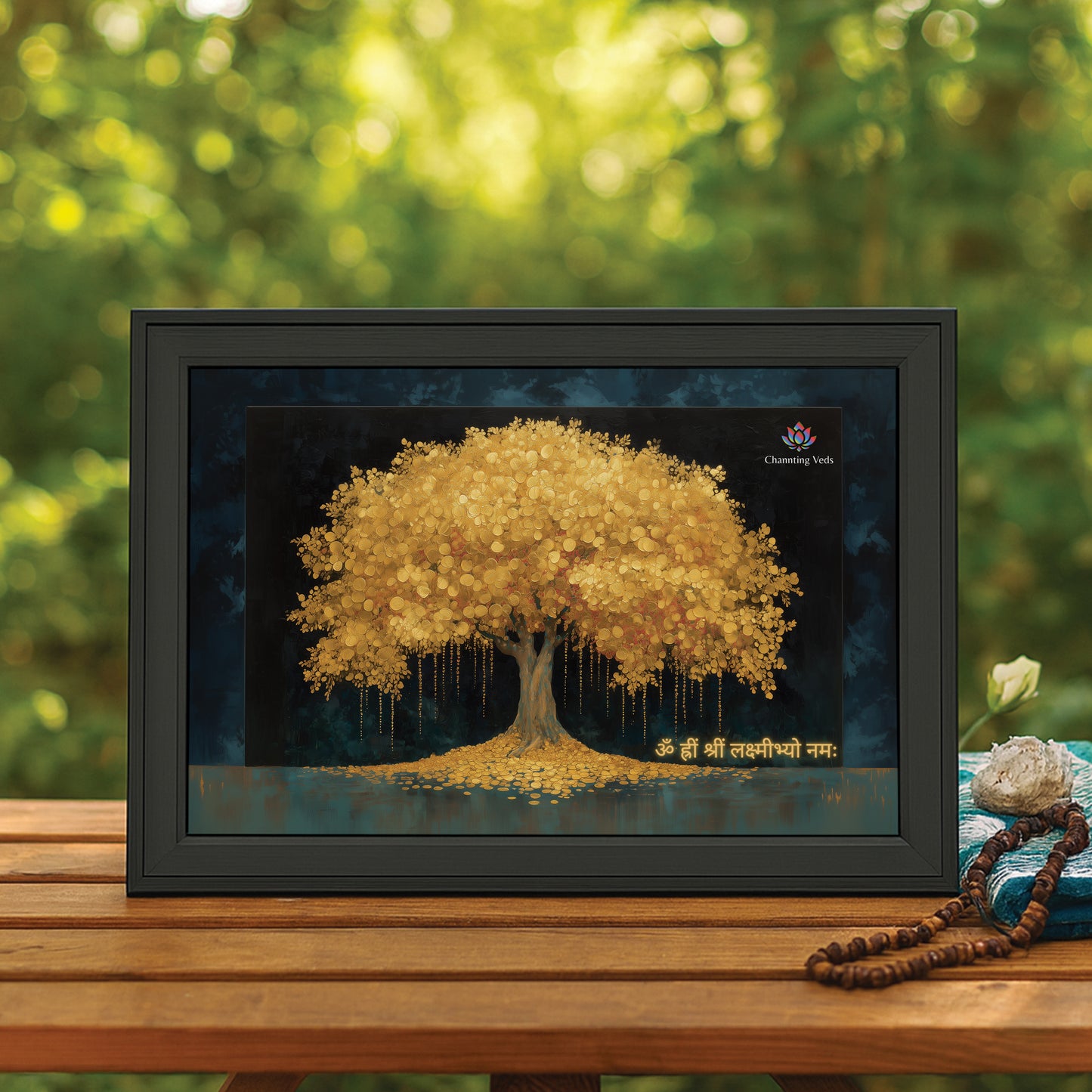 Chantting Veds Vastu Gold Tree Frame for Home and Office (12 by 18)