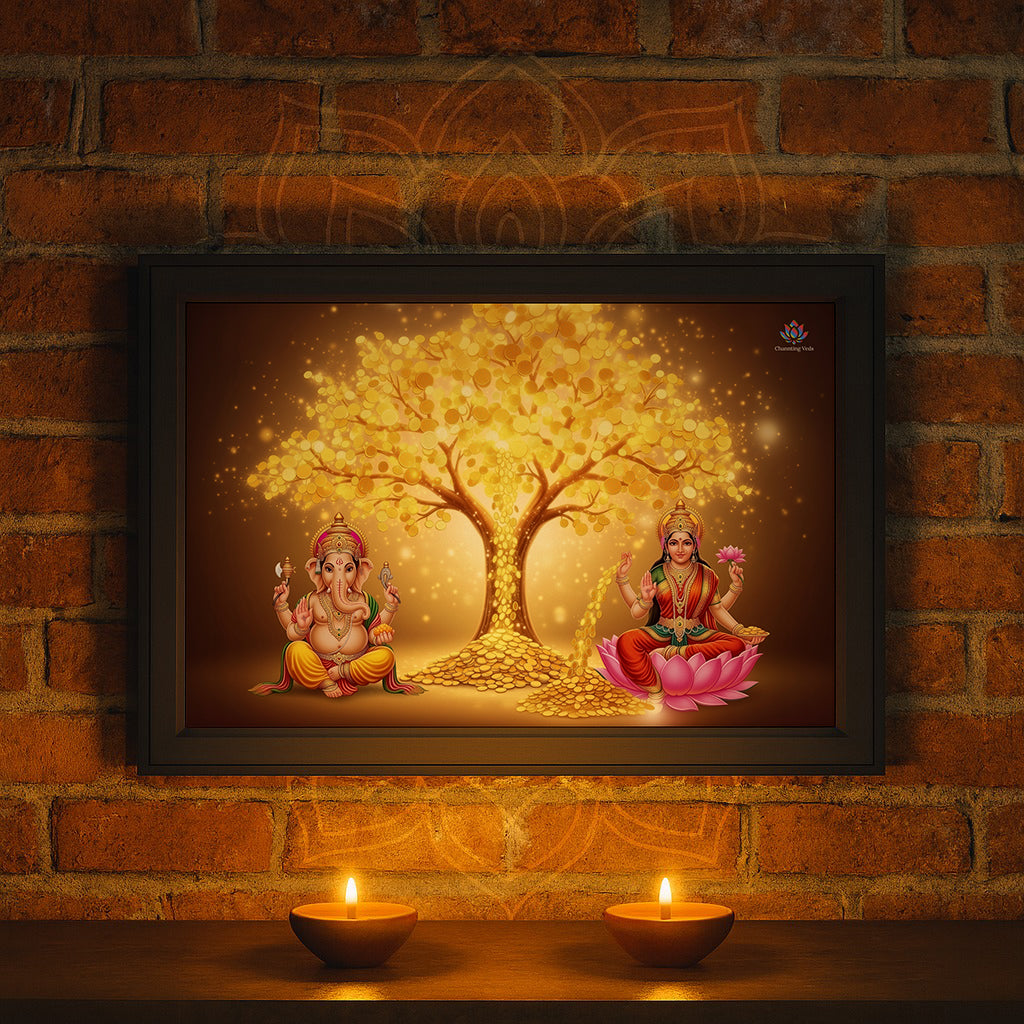Lakshmi ganesh gold tree frame