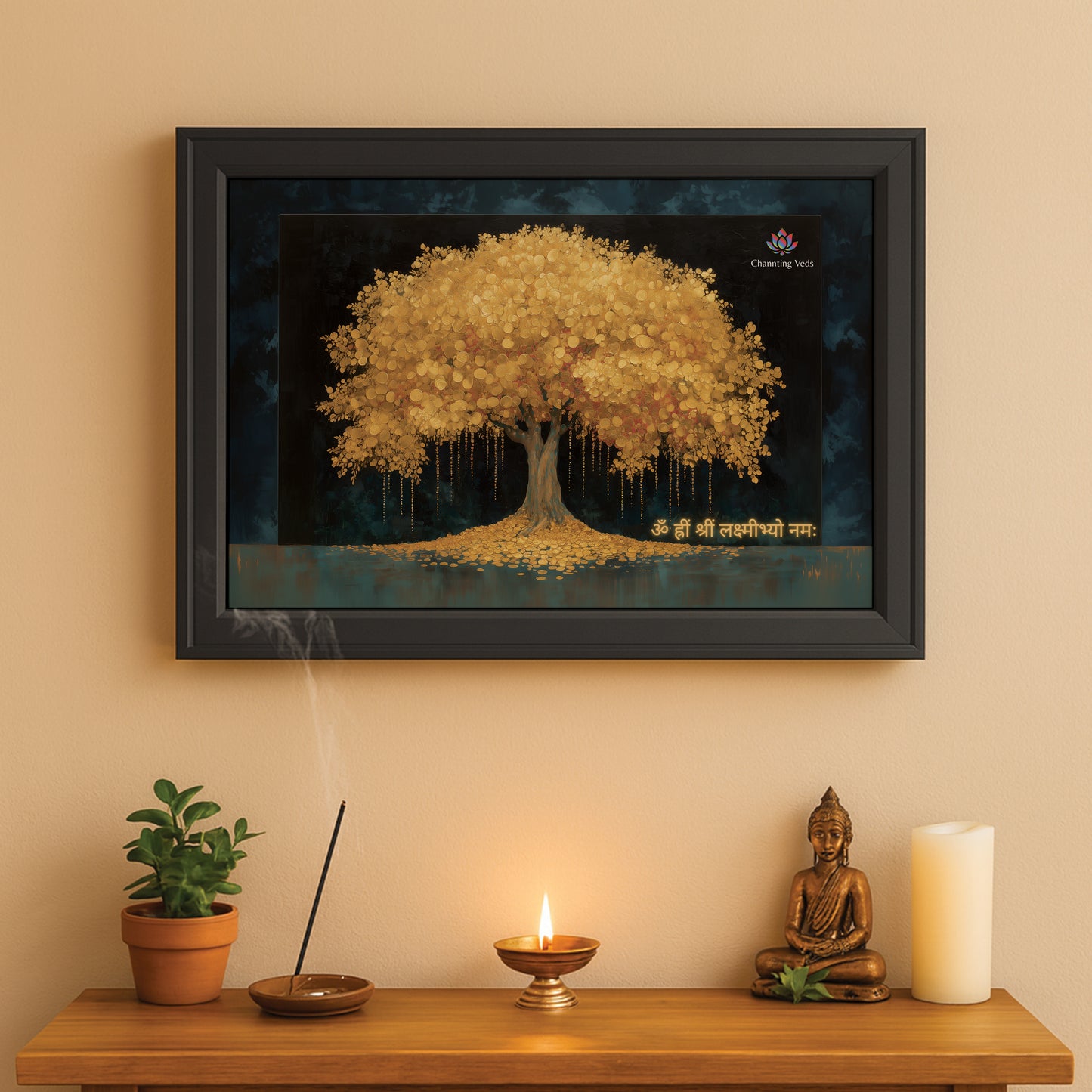 Chantting Veds Vastu Gold Tree Frame for Home and Office (12 by 18)