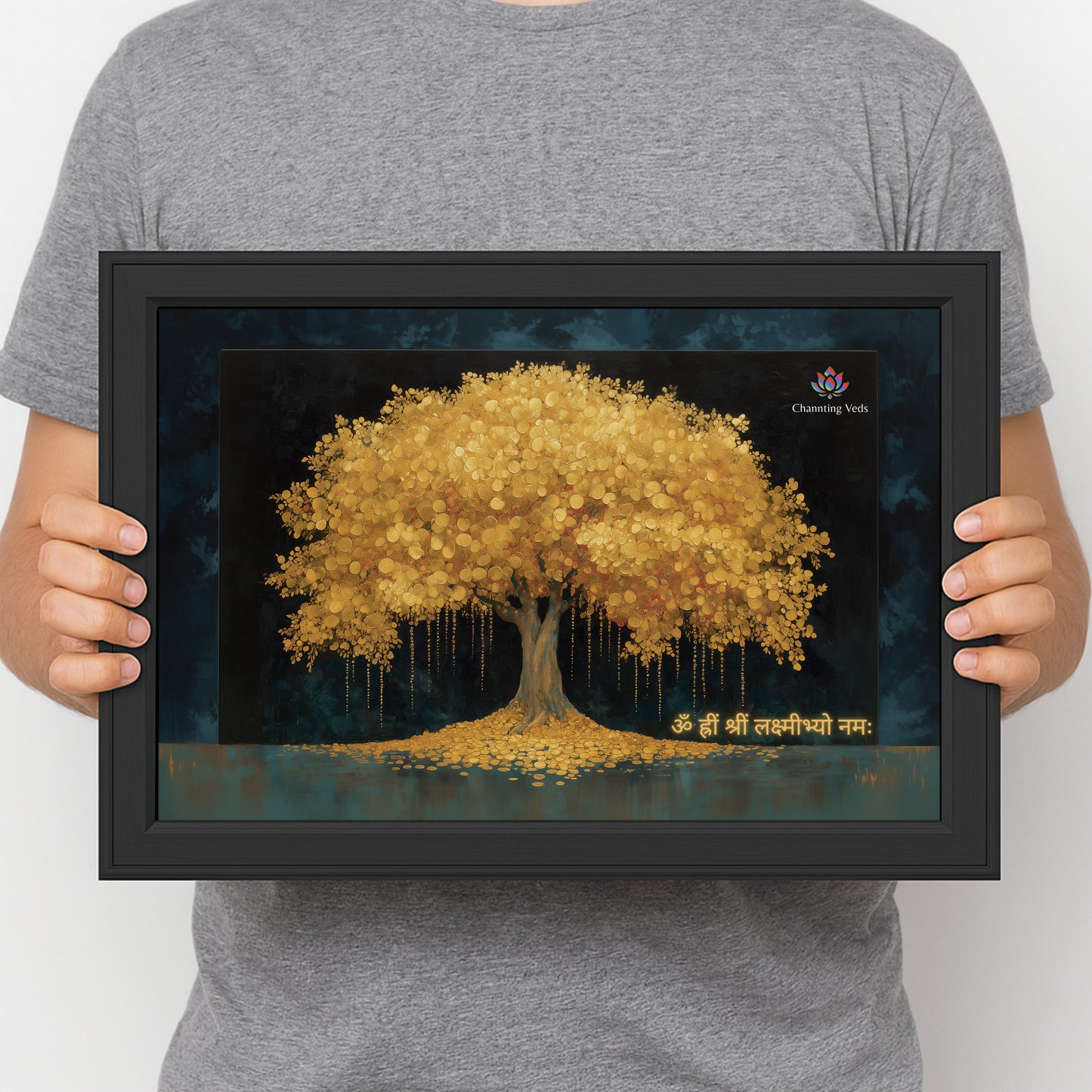 Chantting Veds Vastu Gold Tree Frame for Home and Office (12 by 18)