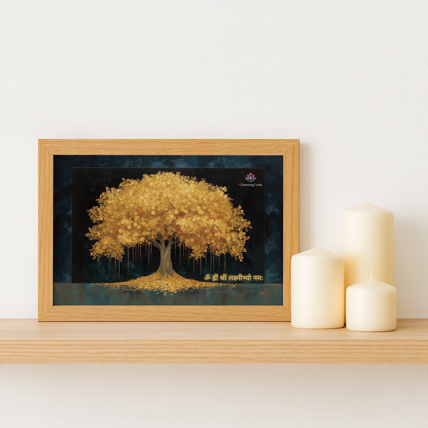 Chantting Veds Vastu Gold Tree Frame for Home and Office (9 by 12 Inches)