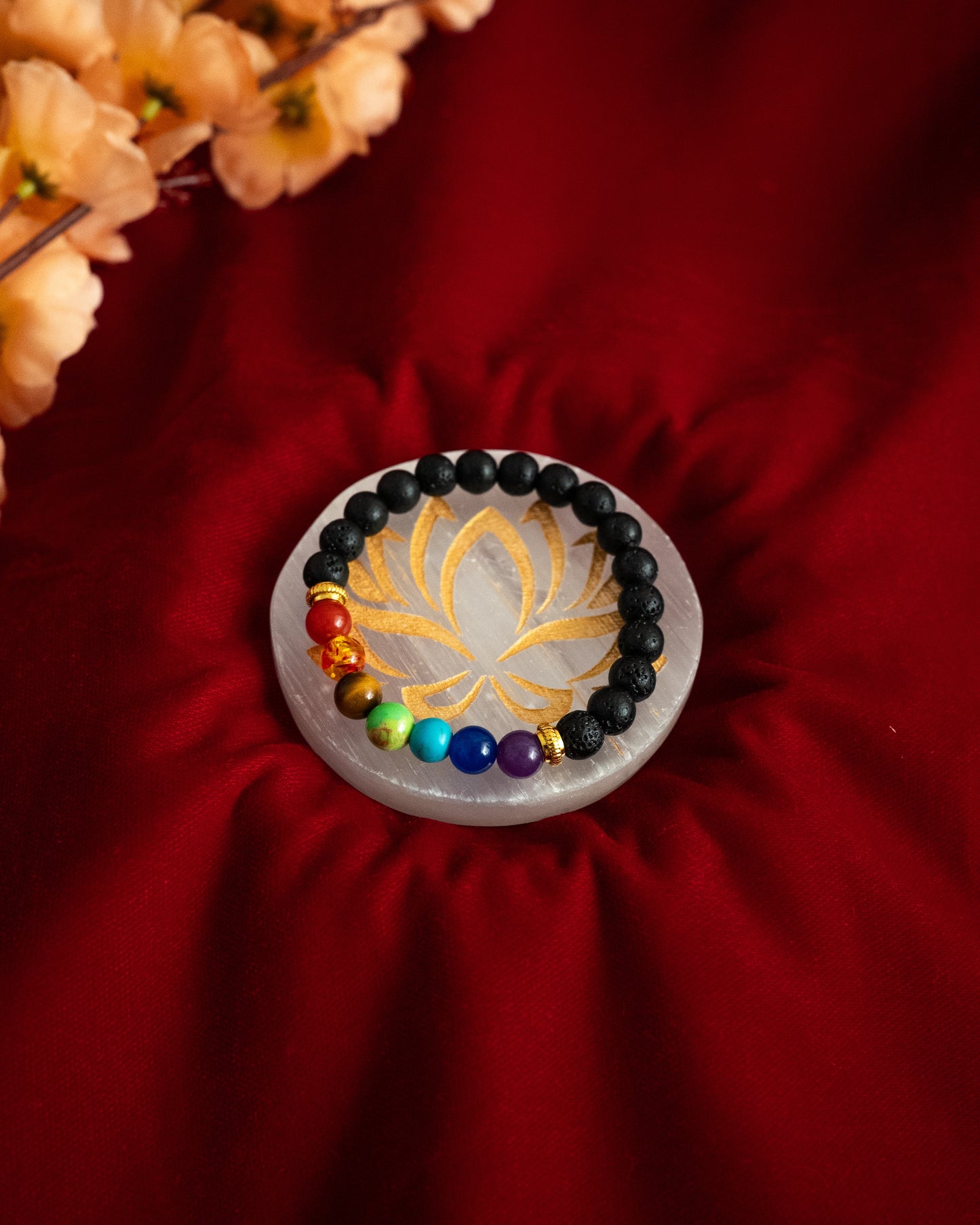 7 Chakra Bracelet with lotus selenite plate.(Combo) | Buy