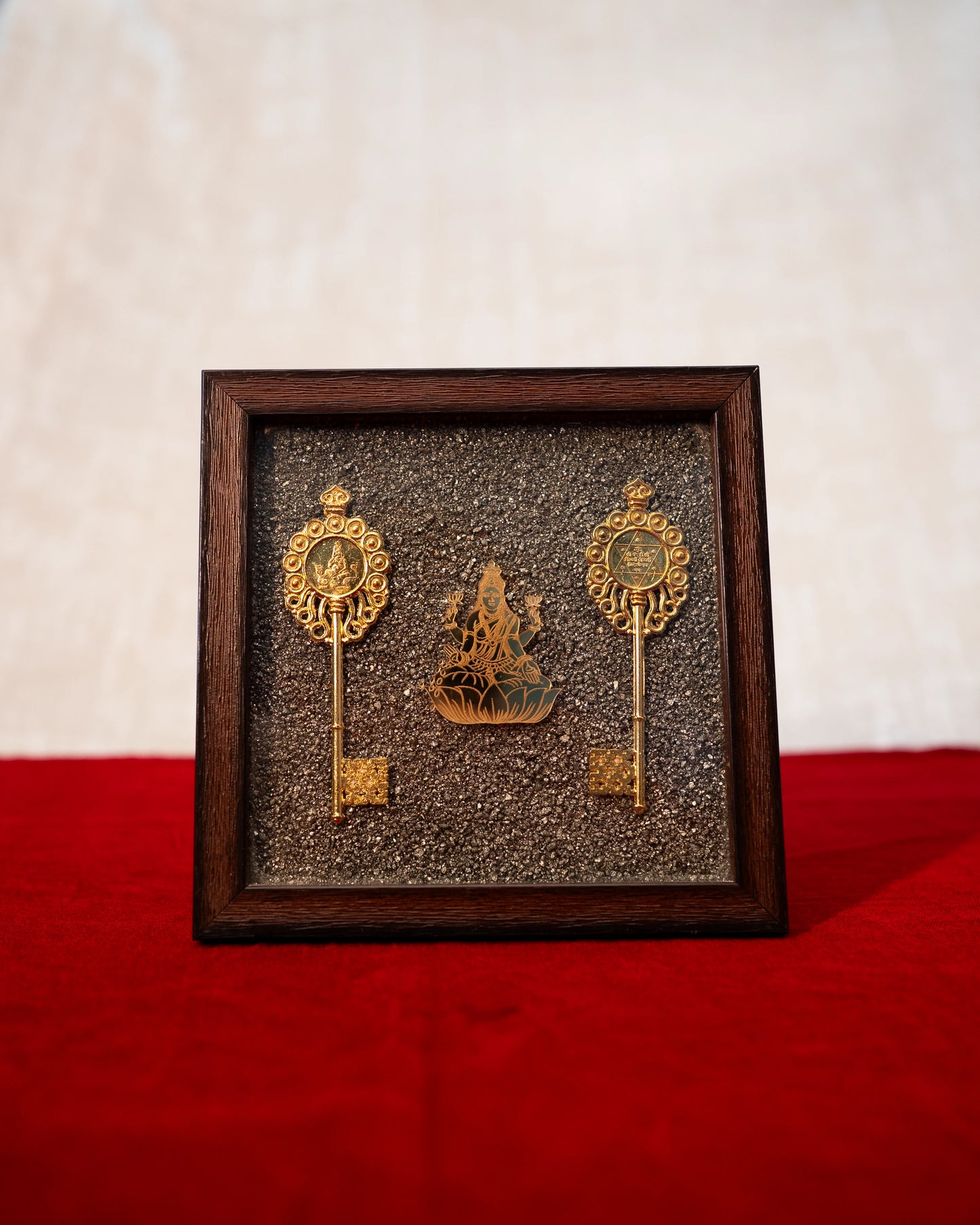 Mahalaxmi with golden Kuber keys of wealth with pyrite geode | Buy
