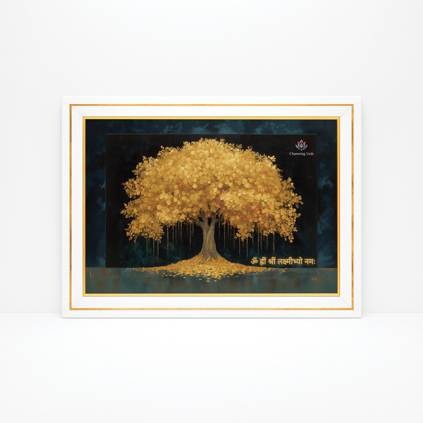 Chantting Veds Vastu Gold Tree Frame for Home and Office (12 by 18)