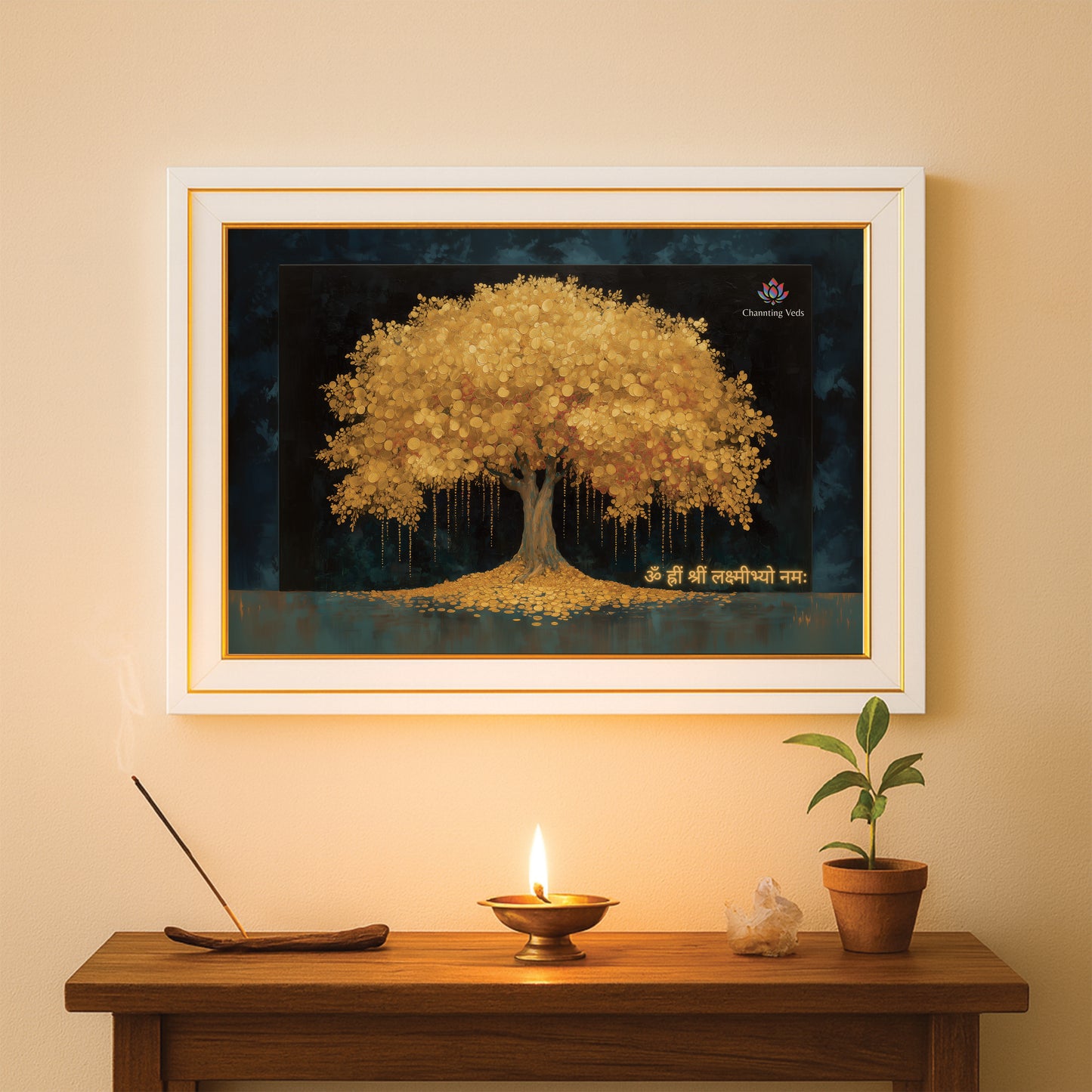 Chantting Veds Vastu Gold Tree Frame for Home and Office (12 by 18)