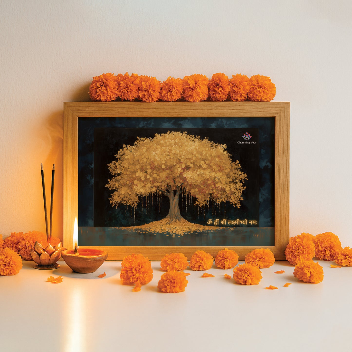 Chantting Veds Vastu Gold Tree Frame for Home and Office (9 by 12 Inches)