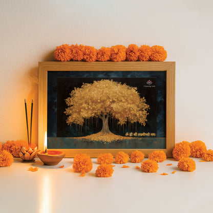 Chantting Veds Vastu Gold Tree Frame for Home and Office (9 by 12 Inches)