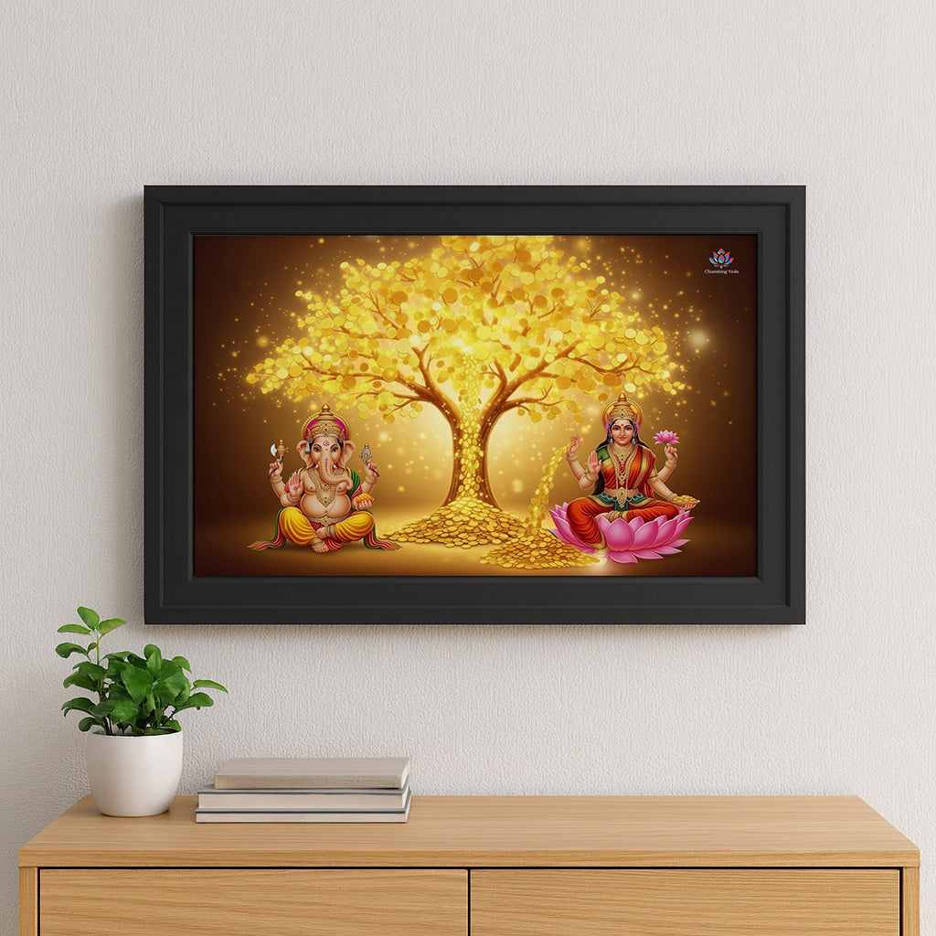 Lakshmi ganesh gold tree frame