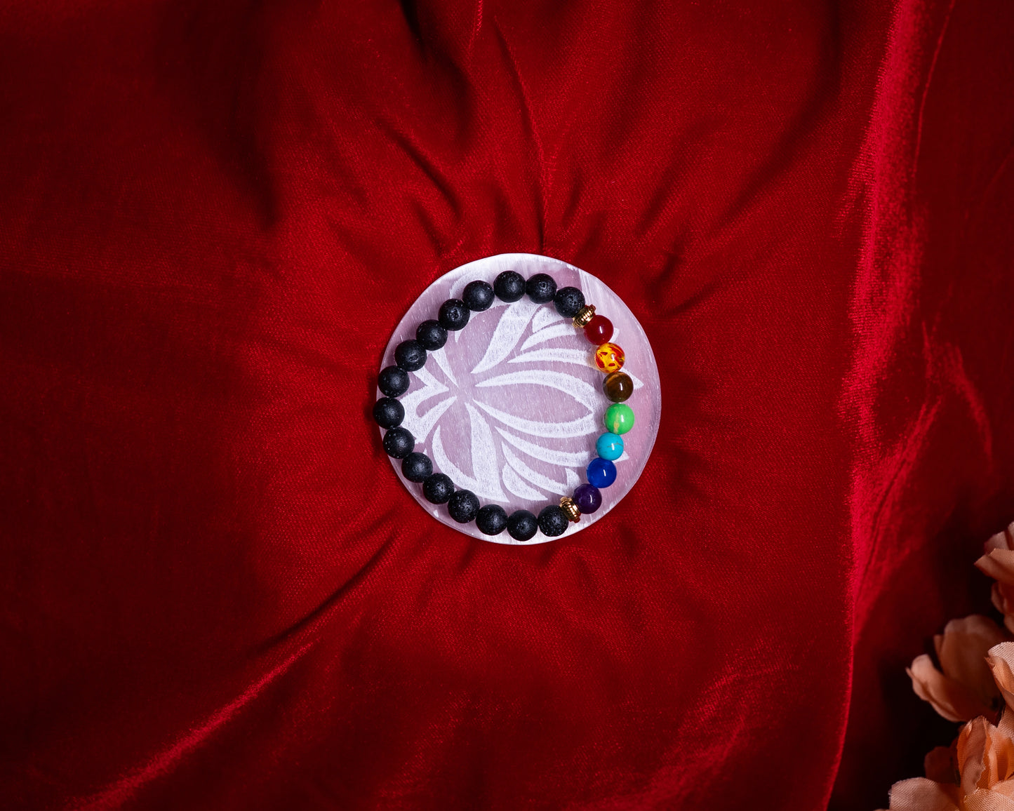 7 Chakra Bracelet with lotus selenite plate.(Combo)