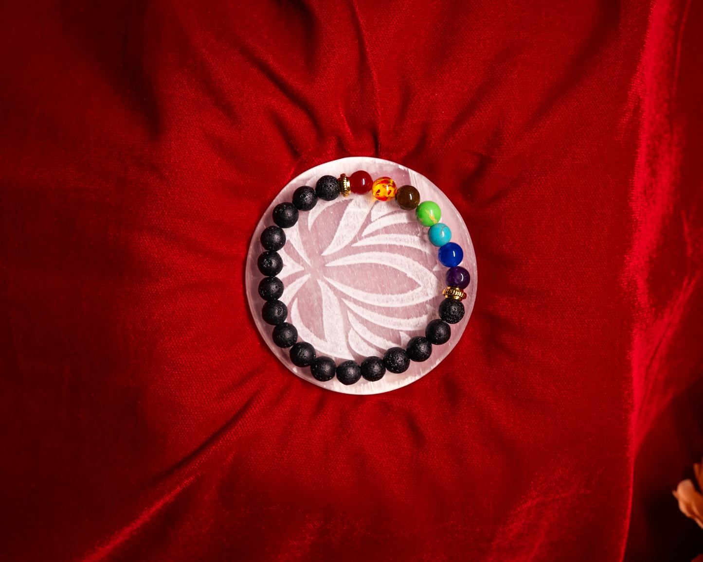 7 Chakra Bracelet with lotus selenite plate.(Combo)
