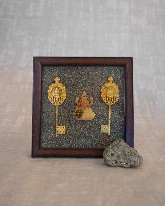 Mahalaxmi with golden Kuber keys of wealth with pyrite geode | Buy
