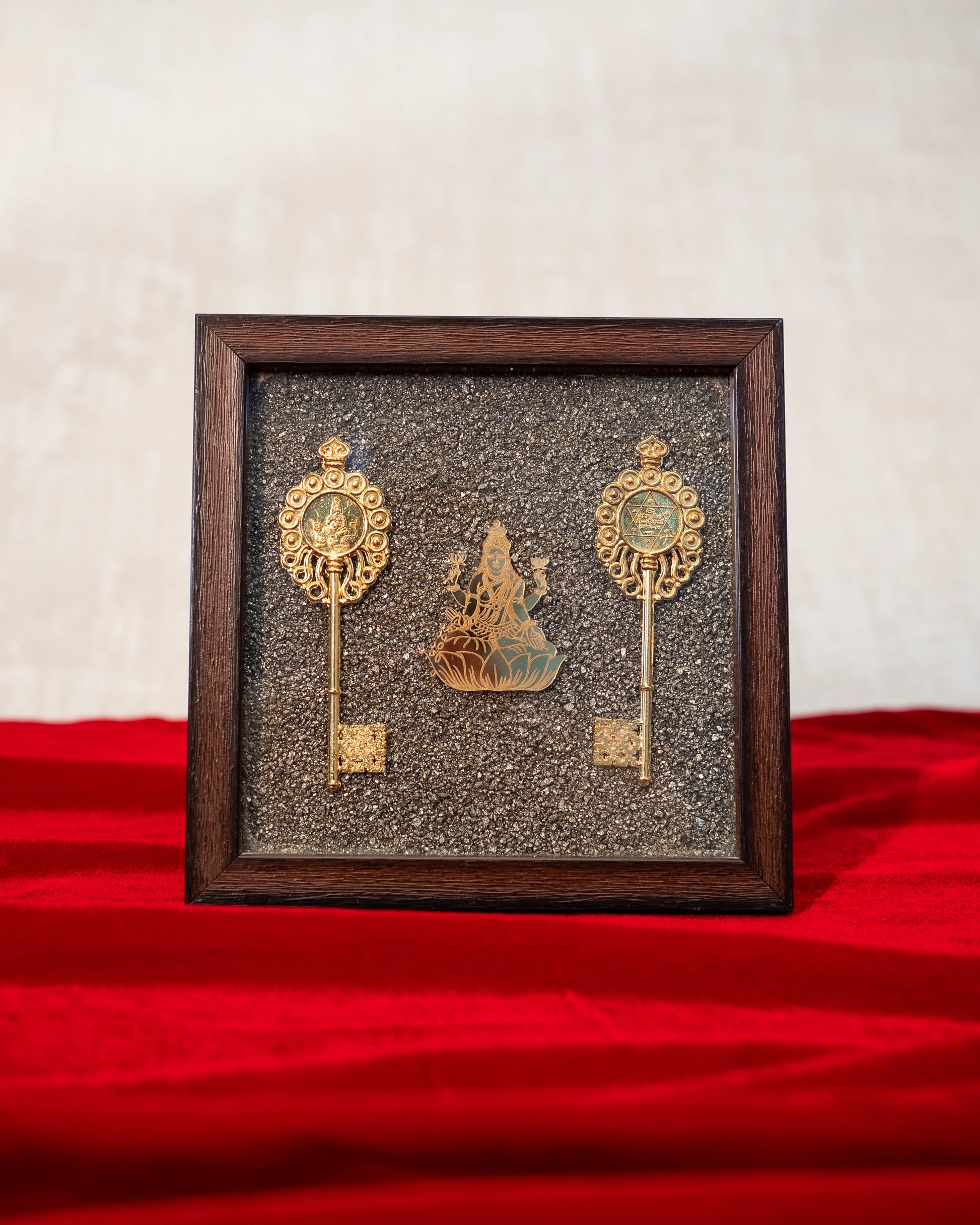 Mahalaxmi with golden Kuber keys of wealth with pyrite geode | Buy