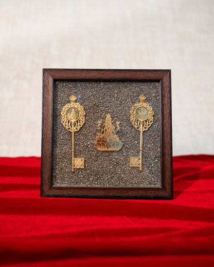 Mahalaxmi with golden Kuber keys of wealth with pyrite geode | Buy